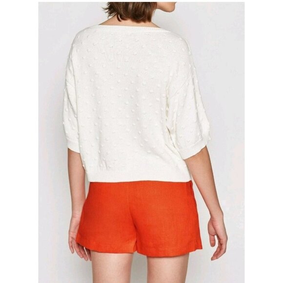 JOIE Size L CAMREN TEXTURED DOT SHORT SLEEVE PULLOVER BLOUSE PORCELAIN - Picture 4 of 10